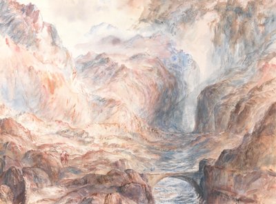 Paisaje alpino con figuras y puente de Unbekannt Unbekannt